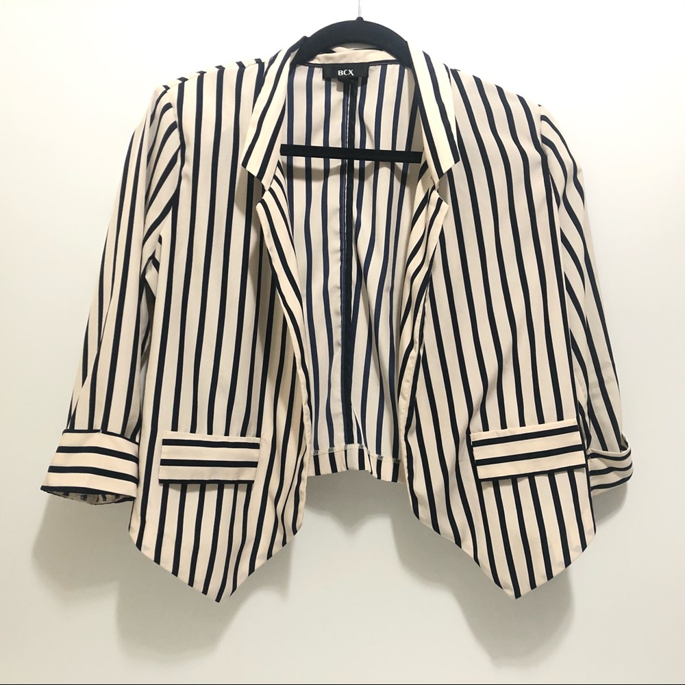 BCX Blue and White Stripe Open Blazer size M